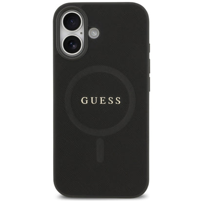 MagSafe Hülle für Apple iPhone 17, Guess, Saffiano Classic Logo, Schwarz