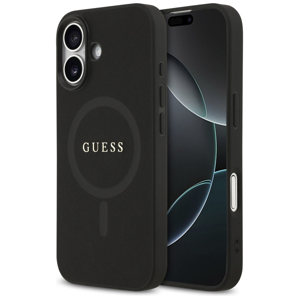 MagSafe Hülle für Apple iPhone 17, Guess, Saffiano Classic Logo, Schwarz