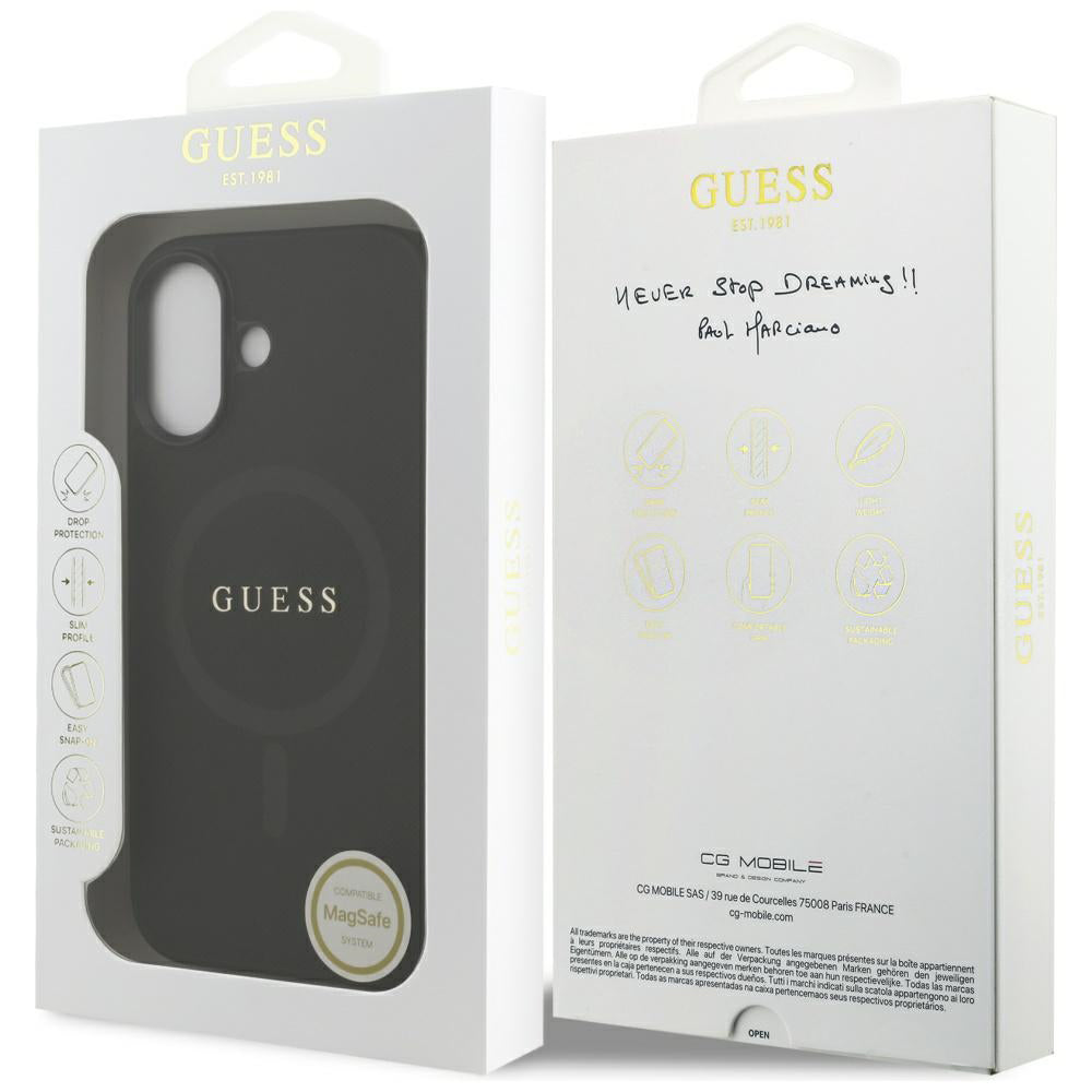 MagSafe Hülle für Apple iPhone 17, Guess, Saffiano Classic Logo, Schwarz