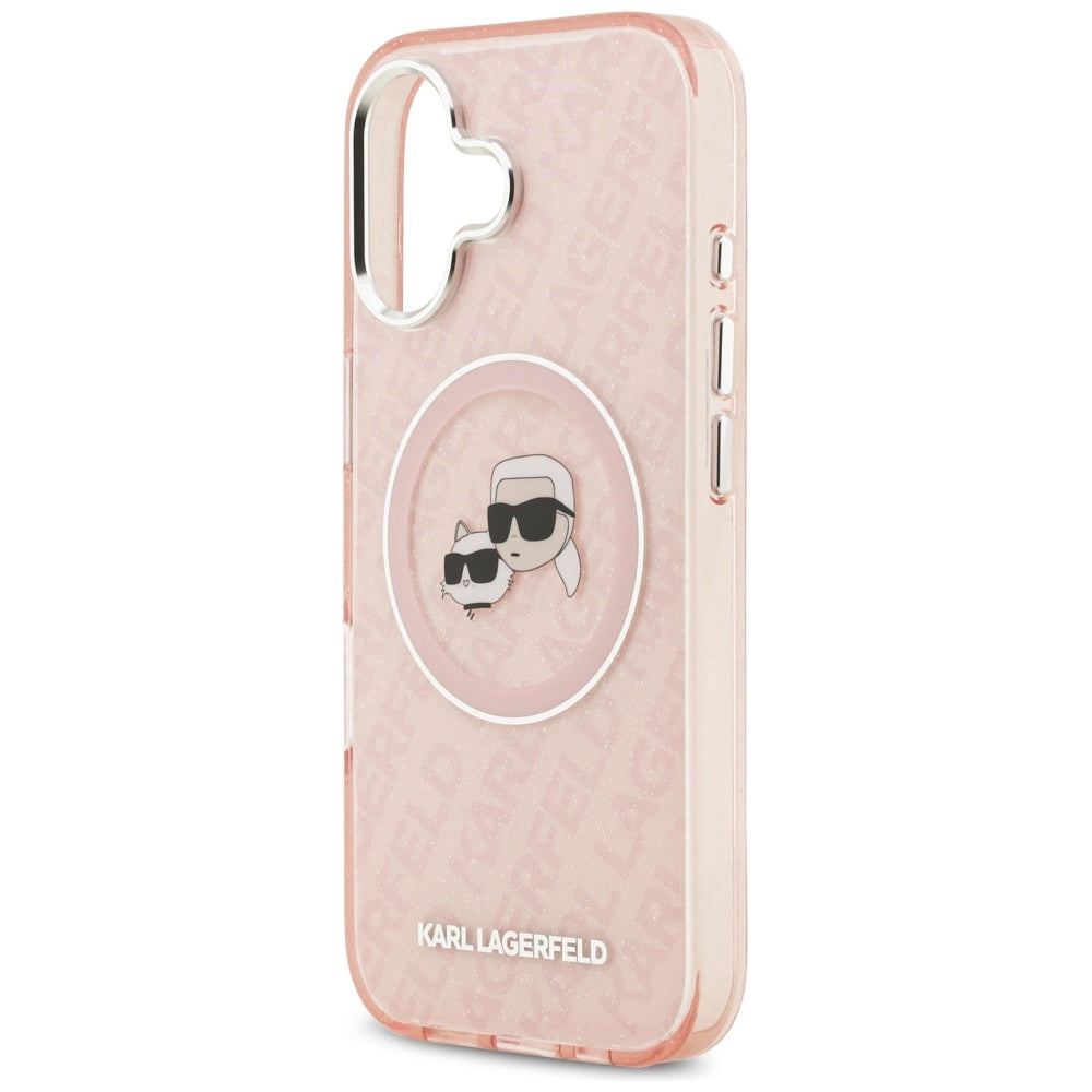 MagSafe Hülle für Apple iPhone 17, Karl Lagerfeld, IML Glitter Karl & Choupette's Heads, Rosa