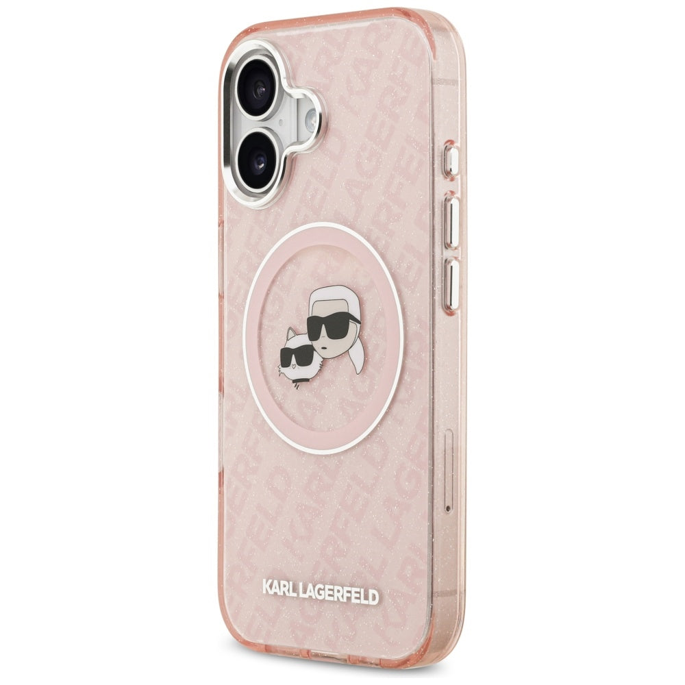 MagSafe Hülle für Apple iPhone 17, Karl Lagerfeld, IML Glitter Karl & Choupette's Heads, Rosa