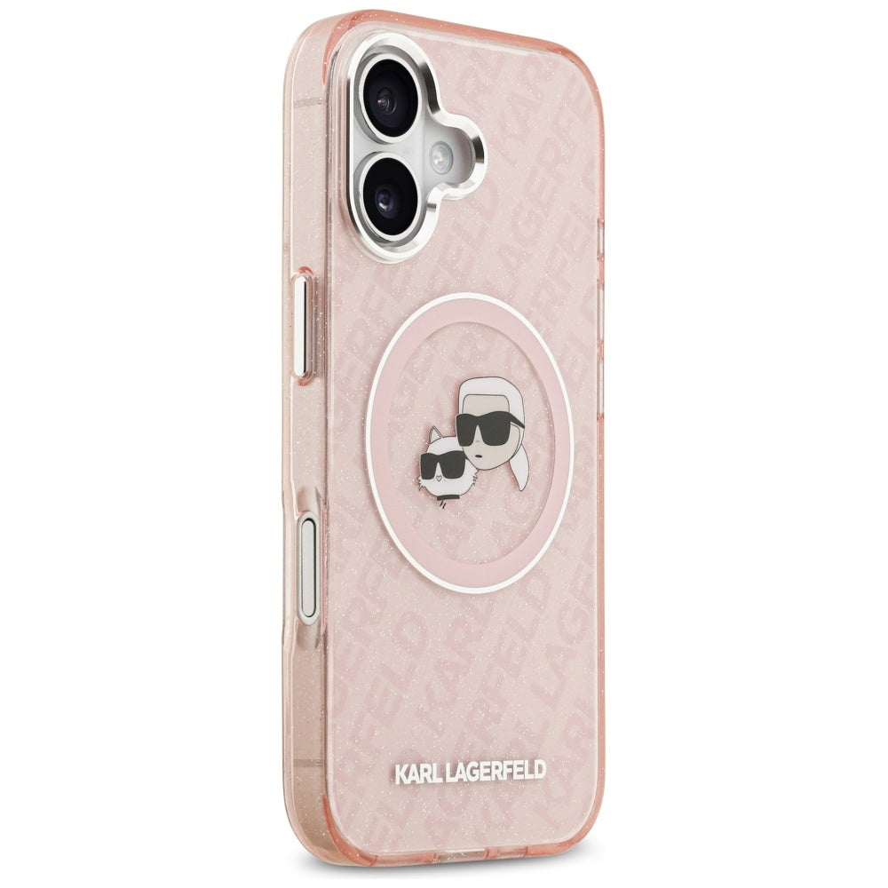 MagSafe Hülle für Apple iPhone 17, Karl Lagerfeld, IML Glitter Karl & Choupette's Heads, Rosa