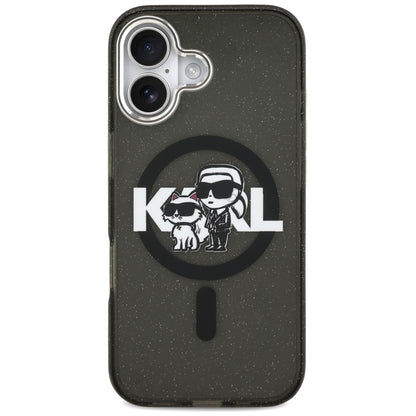 MagSafe Case for Apple iPhone 17, Karl Lagerfeld, IML Sketch Logo Glitter Karl & Choupette, Black