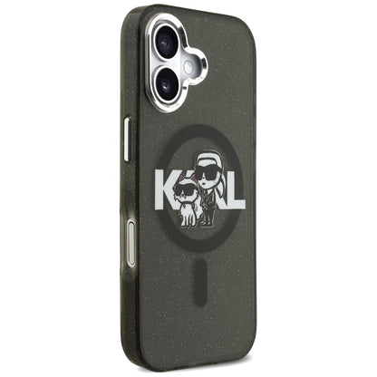 MagSafe Case for Apple iPhone 17, Karl Lagerfeld, IML Sketch Logo Glitter Karl & Choupette, Black