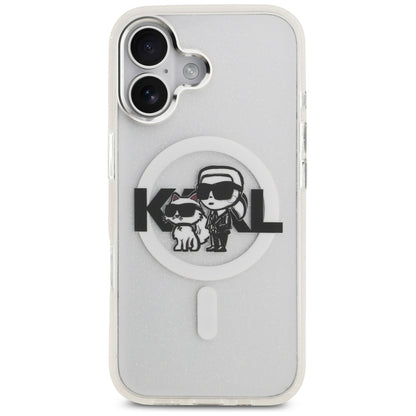 MagSafe Hülle für Apple iPhone 17, Karl Lagerfeld, IML Sketch Logo Glitter Karl & Choupette, Transparent