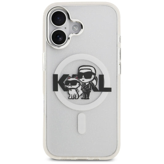 MagSafe Hülle für Apple iPhone 17, Karl Lagerfeld, IML Sketch Logo Glitter Karl & Choupette, Transparent