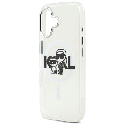 MagSafe Hülle für Apple iPhone 17, Karl Lagerfeld, IML Sketch Logo Glitter Karl & Choupette, Transparent