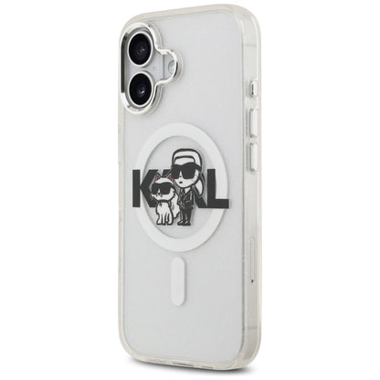 MagSafe Hülle für Apple iPhone 17, Karl Lagerfeld, IML Sketch Logo Glitter Karl & Choupette, Transparent
