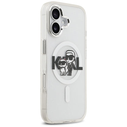MagSafe Hülle für Apple iPhone 17, Karl Lagerfeld, IML Sketch Logo Glitter Karl & Choupette, Transparent