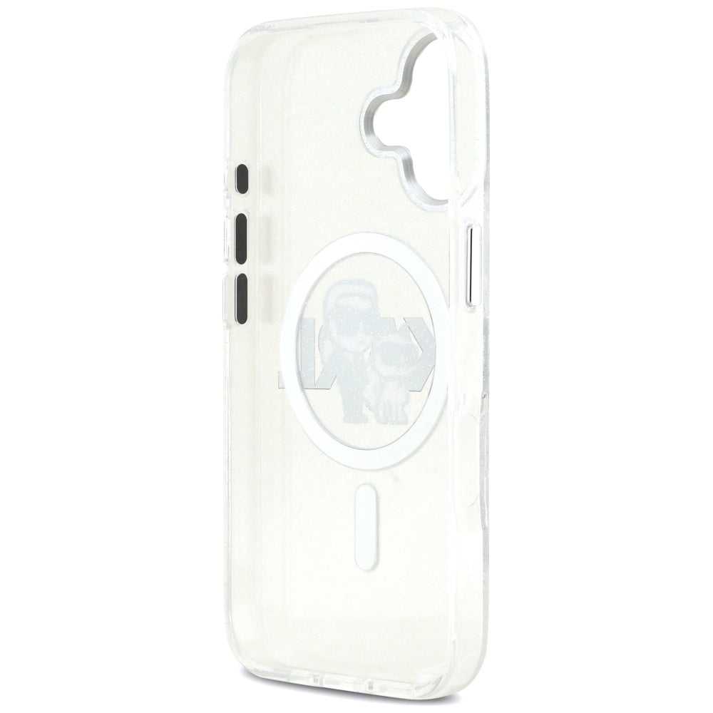 MagSafe Hülle für Apple iPhone 17, Karl Lagerfeld, IML Sketch Logo Glitter Karl & Choupette, Transparent