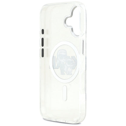 MagSafe Hülle für Apple iPhone 17, Karl Lagerfeld, IML Sketch Logo Glitter Karl & Choupette, Transparent