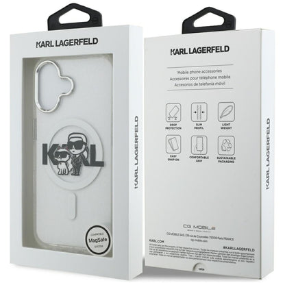 MagSafe Hülle für Apple iPhone 17, Karl Lagerfeld, IML Sketch Logo Glitter Karl & Choupette, Transparent