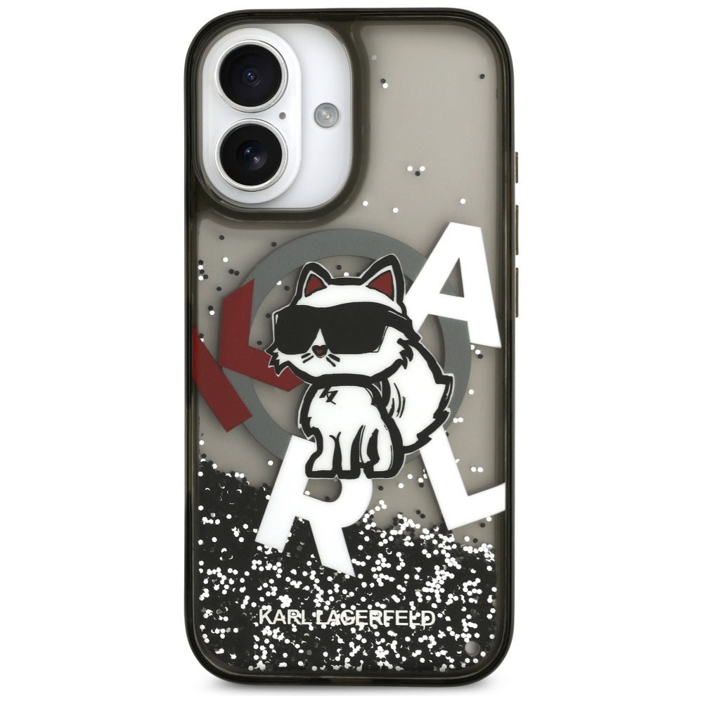 MagSafe Hülle für Apple iPhone 17, Karl Lagerfeld, Liquid Glitter Logo Choupette, Schwarz