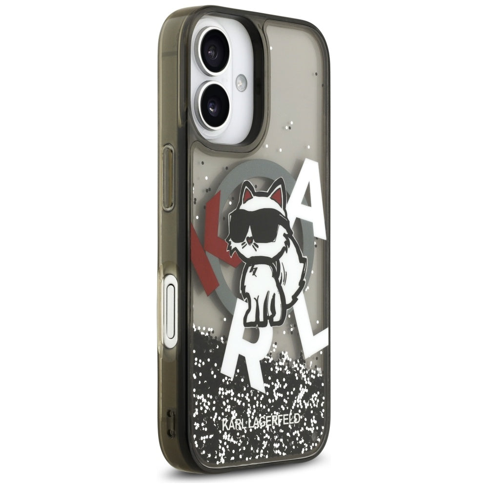 MagSafe Hülle für Apple iPhone 17, Karl Lagerfeld, Liquid Glitter Logo Choupette, Schwarz