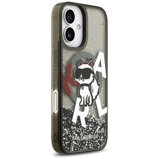 MagSafe Hülle für Apple iPhone 17, Karl Lagerfeld, Liquid Glitter Logo Choupette, Schwarz
