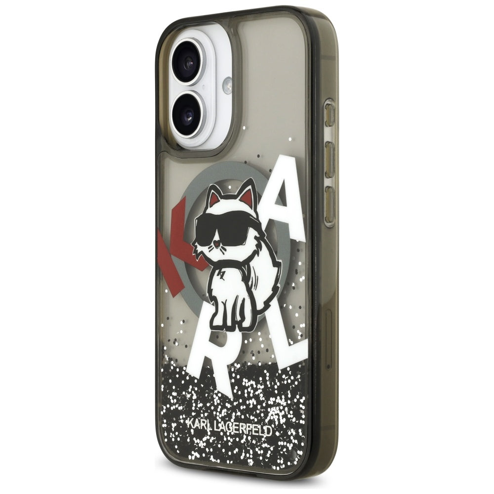 MagSafe Hülle für Apple iPhone 17, Karl Lagerfeld, Liquid Glitter Logo Choupette, Schwarz