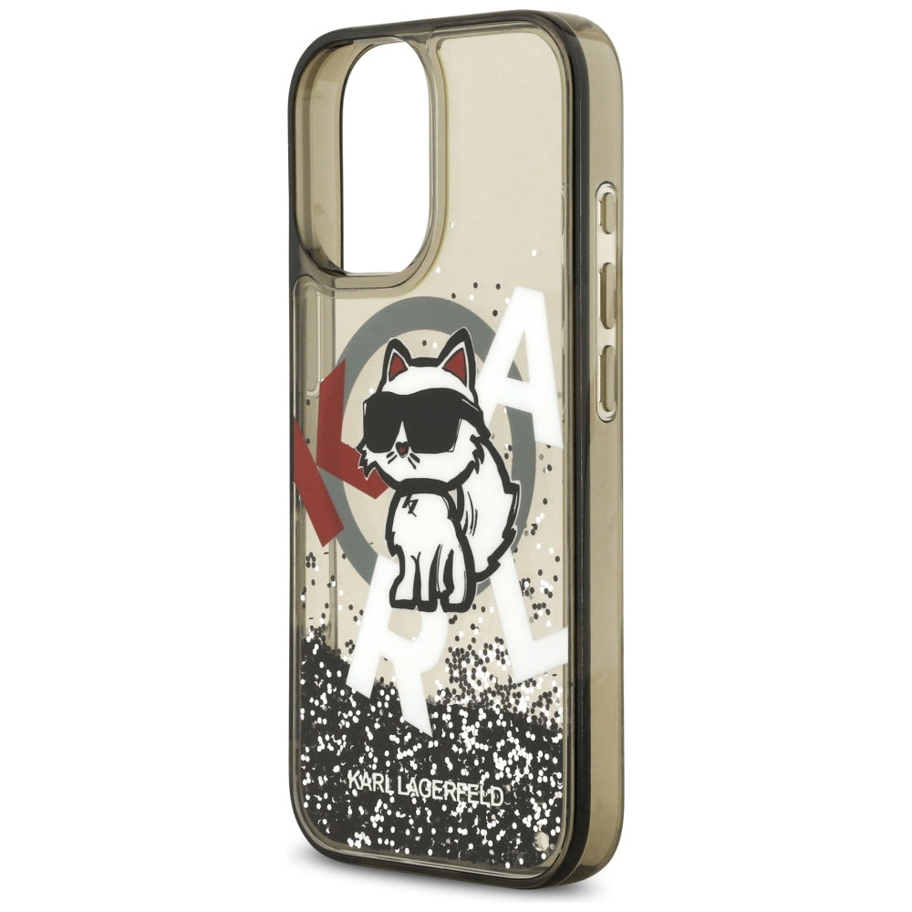 MagSafe Hülle für Apple iPhone 17, Karl Lagerfeld, Liquid Glitter Logo Choupette, Schwarz