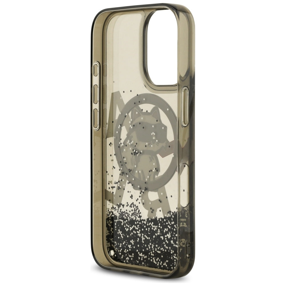 MagSafe Hülle für Apple iPhone 17, Karl Lagerfeld, Liquid Glitter Logo Choupette, Schwarz