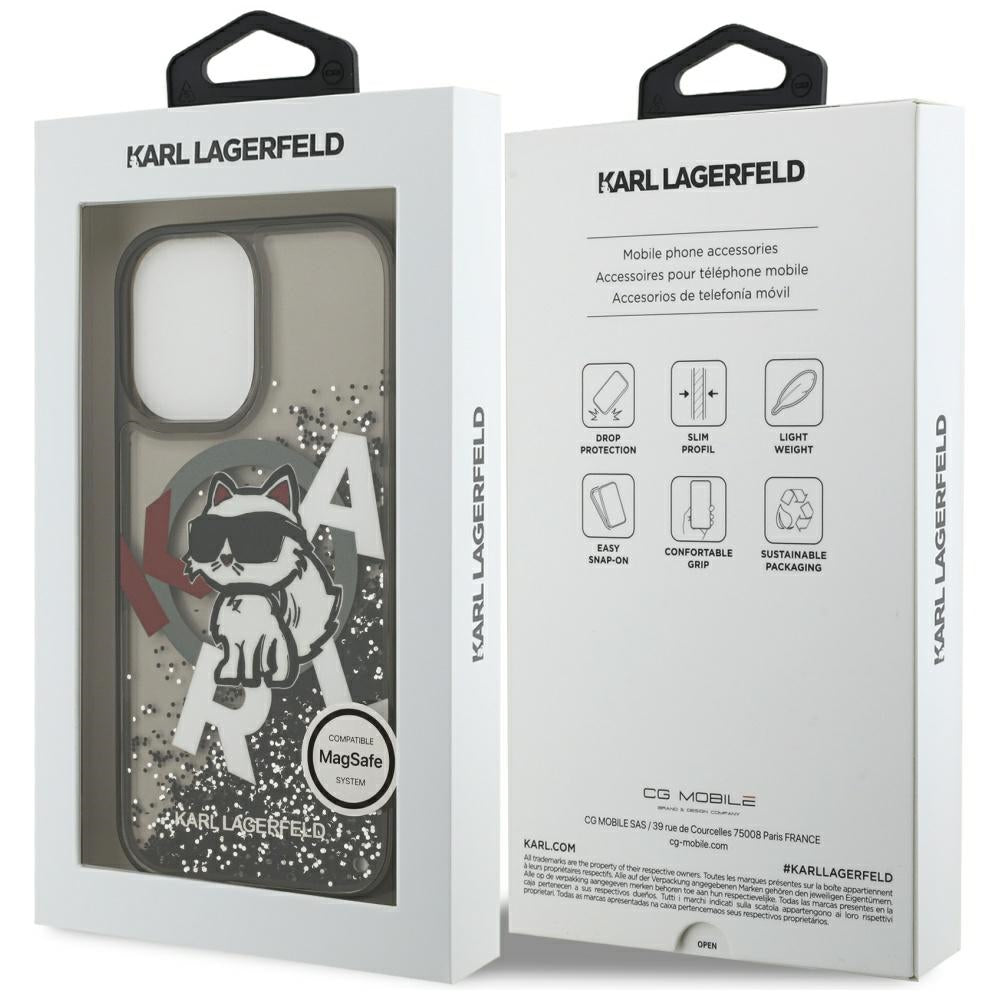 MagSafe Hülle für Apple iPhone 17, Karl Lagerfeld, Liquid Glitter Logo Choupette, Schwarz