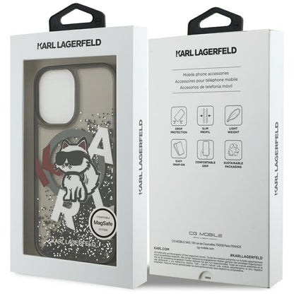 MagSafe Hülle für Apple iPhone 17, Karl Lagerfeld, Liquid Glitter Logo Choupette, Schwarz