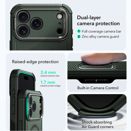 MagSafe Hülle für Apple iPhone 17 Pro, ESR, Cyber Armor Kickstand, Grün