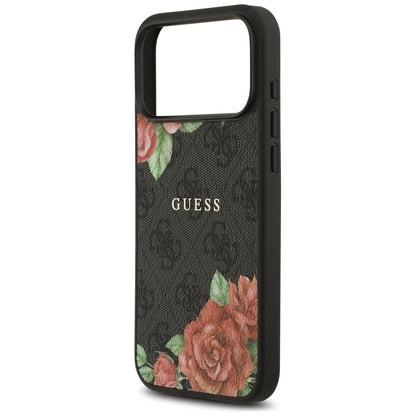 MagSafe Hülle für Apple iPhone 17 Pro, Guess, 4G Flowers Print, Schwarz