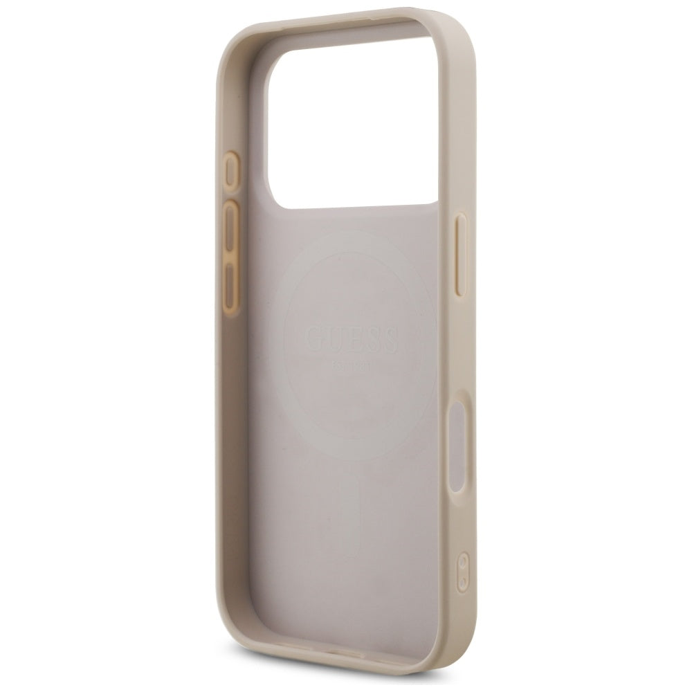 MagSafe Hülle für Apple iPhone 17 Pro, Guess, 4G Triangle Logo mit Perlenband, Rosa