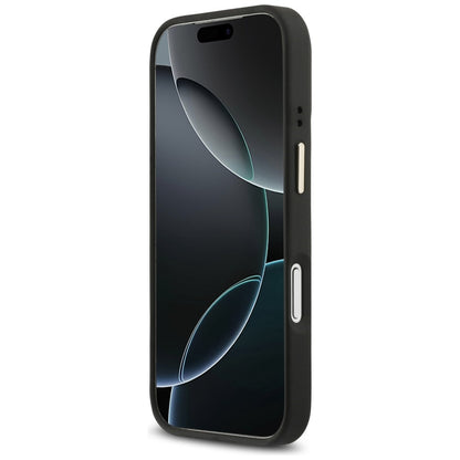 MagSafe Hülle für Apple iPhone 17 Pro, Guess, 4G Triangle Logo mit Kameraständer, Schwarz Gold