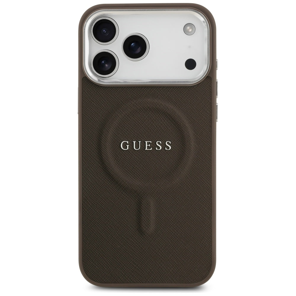 MagSafe Hülle für Apple iPhone 17 Pro, Guess, Classic Logo, Braun