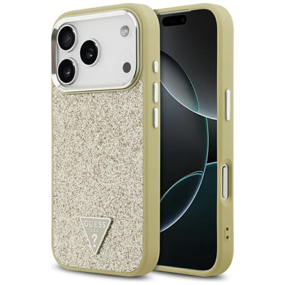 MagSafe Hülle für Apple iPhone 17 Pro, Guess, Glitter Triangle Logo, Gold