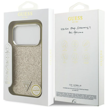 MagSafe Hülle für Apple iPhone 17 Pro, Guess, Glitter Triangle Logo, Gold