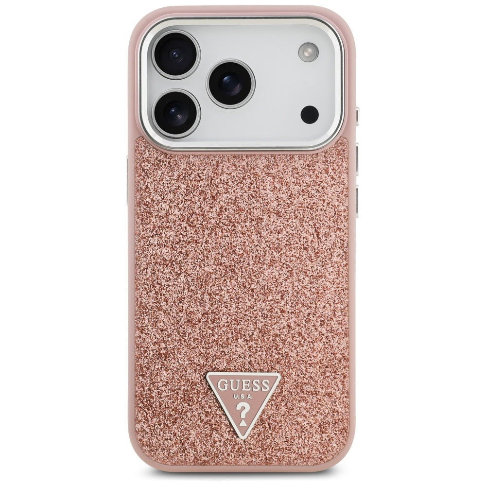 MagSafe Hülle für Apple iPhone 17 Pro, Guess, Glitter Triangle Logo, Rosa