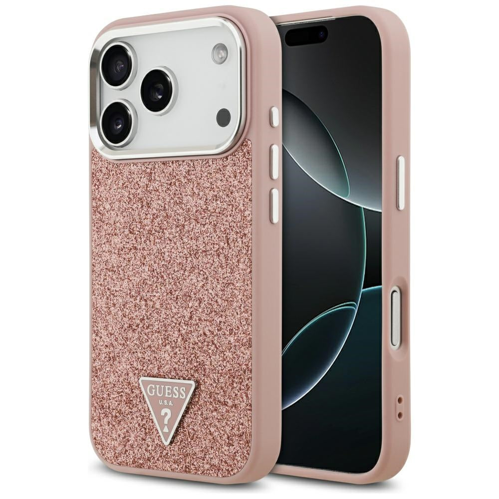 MagSafe Hülle für Apple iPhone 17 Pro, Guess, Glitter Triangle Logo, Rosa