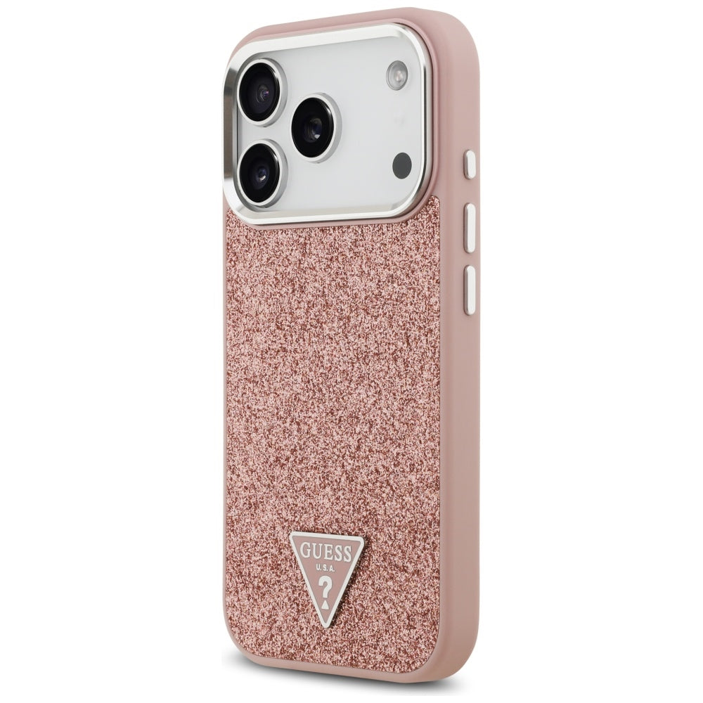 MagSafe Hülle für Apple iPhone 17 Pro, Guess, Glitter Triangle Logo, Rosa