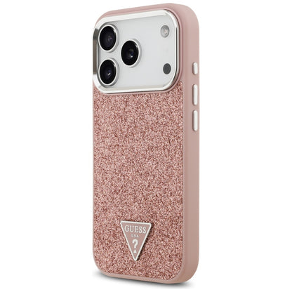 MagSafe Hülle für Apple iPhone 17 Pro, Guess, Glitter Triangle Logo, Rosa