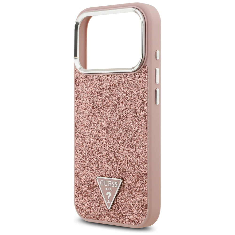 MagSafe Hülle für Apple iPhone 17 Pro, Guess, Glitter Triangle Logo, Rosa