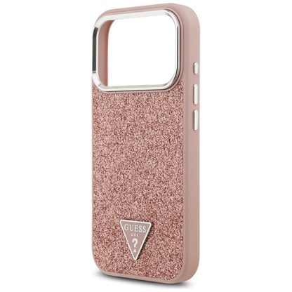 MagSafe Hülle für Apple iPhone 17 Pro, Guess, Glitter Triangle Logo, Rosa
