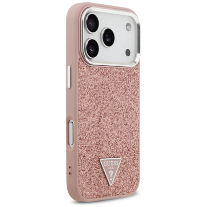 MagSafe Hülle für Apple iPhone 17 Pro, Guess, Glitter Triangle Logo, Rosa