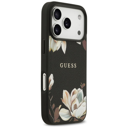 MagSafe Hülle für Apple iPhone 17 Pro, Guess, Grained Flowers, Schwarz