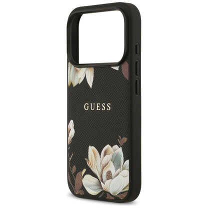 MagSafe Hülle für Apple iPhone 17 Pro, Guess, Grained Flowers, Schwarz