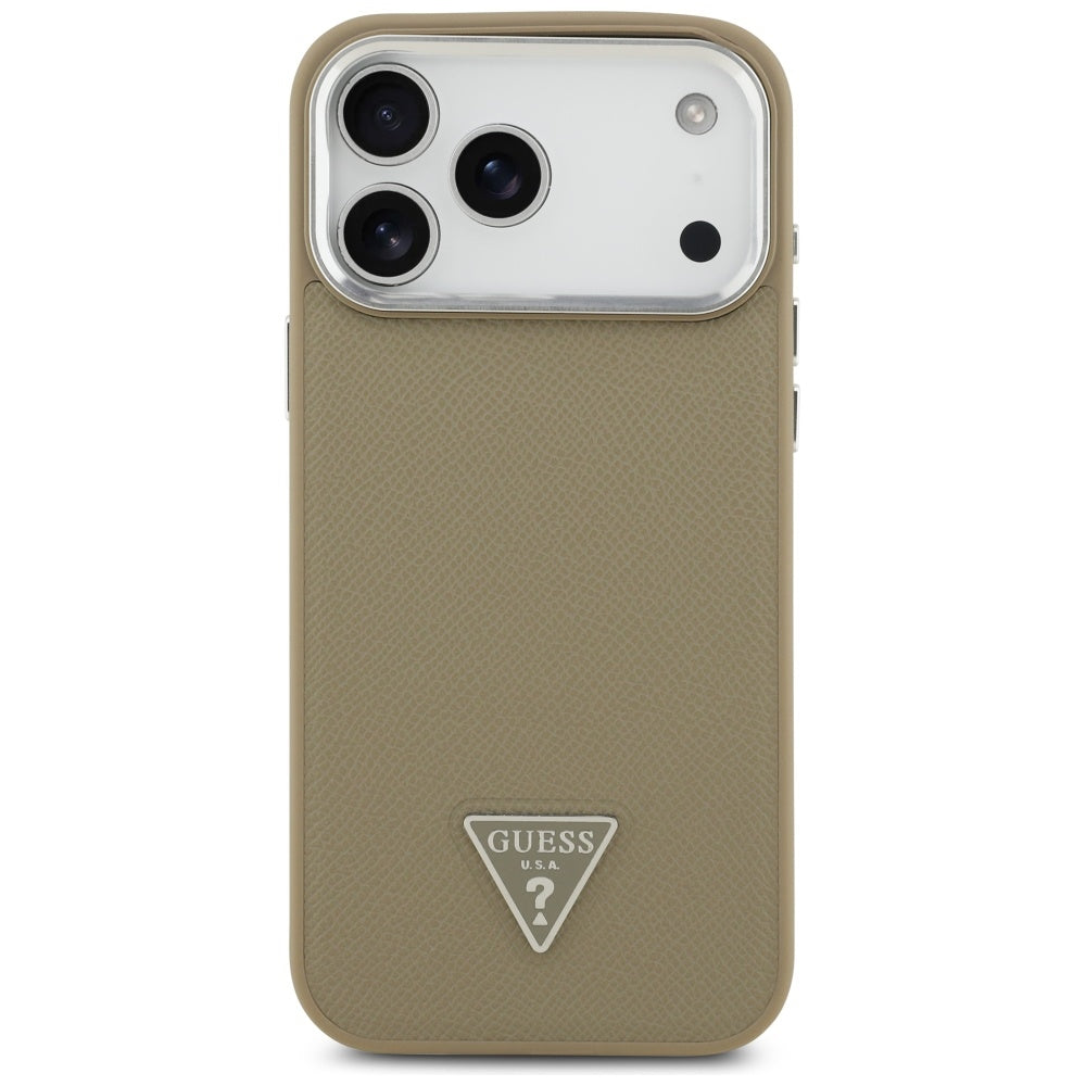 MagSafe Hülle für Apple iPhone 17 Pro, Guess, Grained Triangle Logo, Braun
