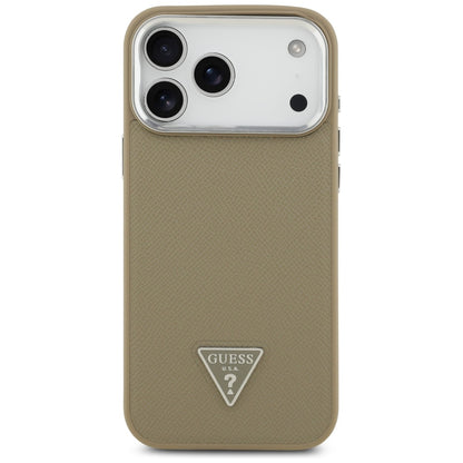 MagSafe Hülle für Apple iPhone 17 Pro, Guess, Grained Triangle Logo, Braun