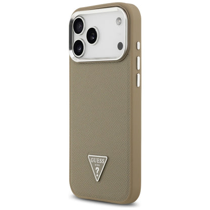 MagSafe Hülle für Apple iPhone 17 Pro, Guess, Grained Triangle Logo, Braun