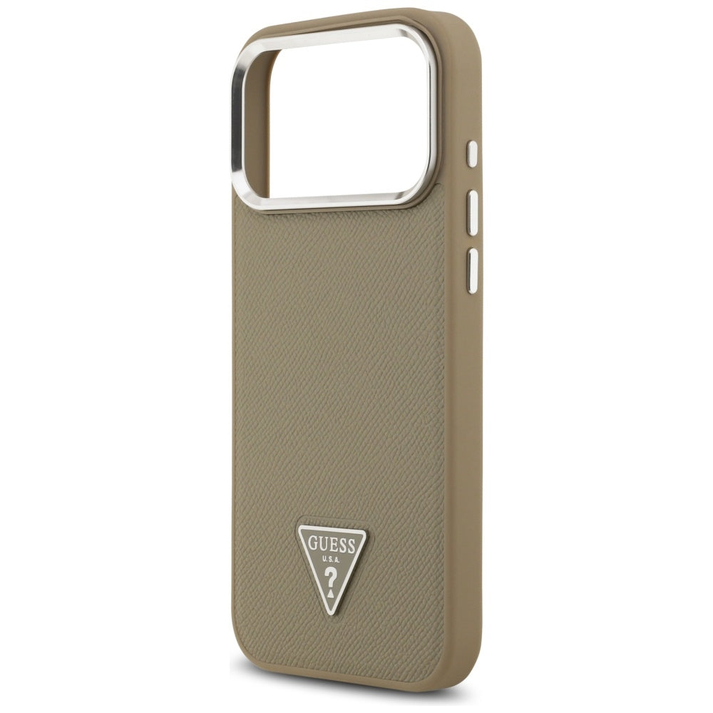 MagSafe Hülle für Apple iPhone 17 Pro, Guess, Grained Triangle Logo, Braun