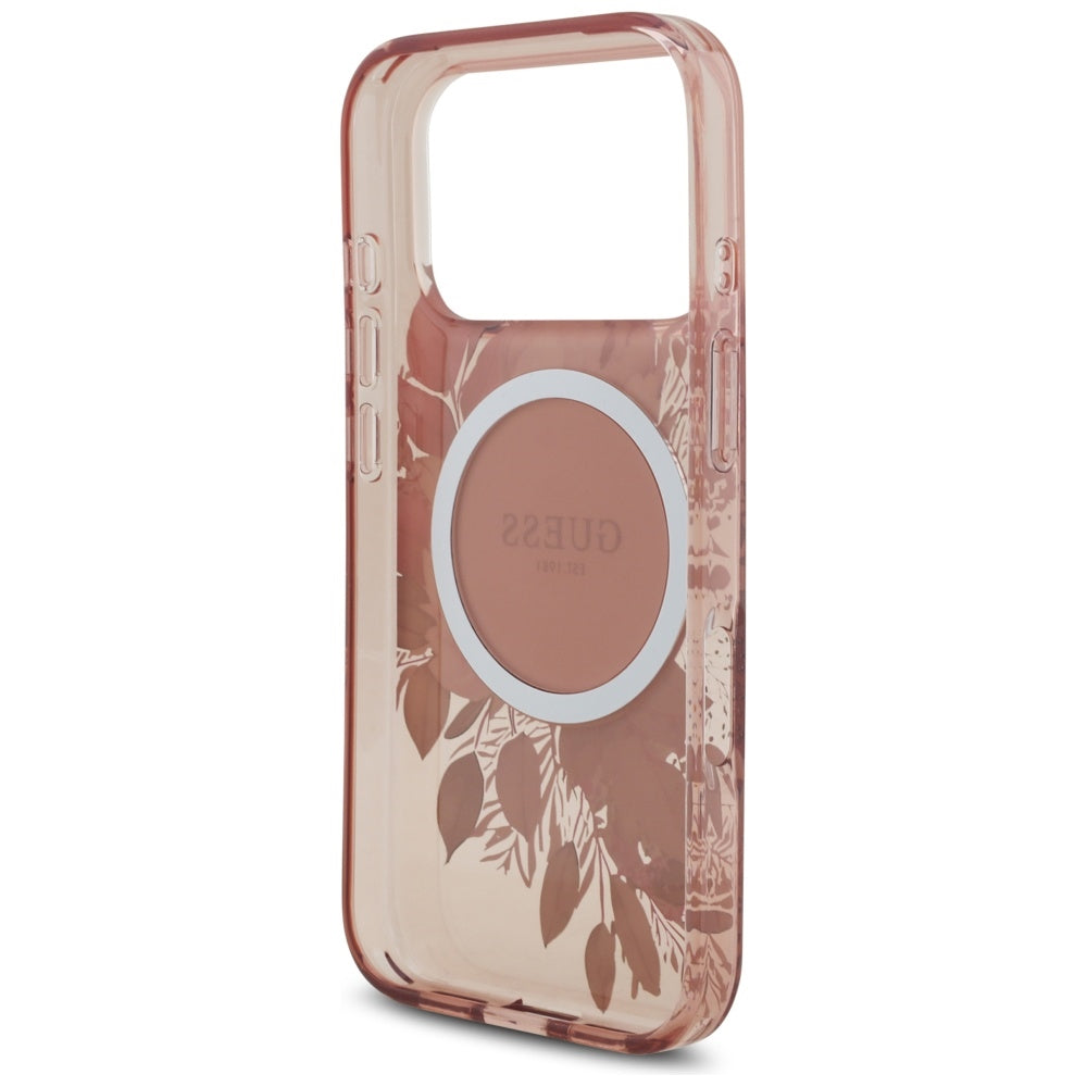 MagSafe Hülle für Apple iPhone 17 Pro, Guess, IML Flowers with Pearl Strap, Rosa