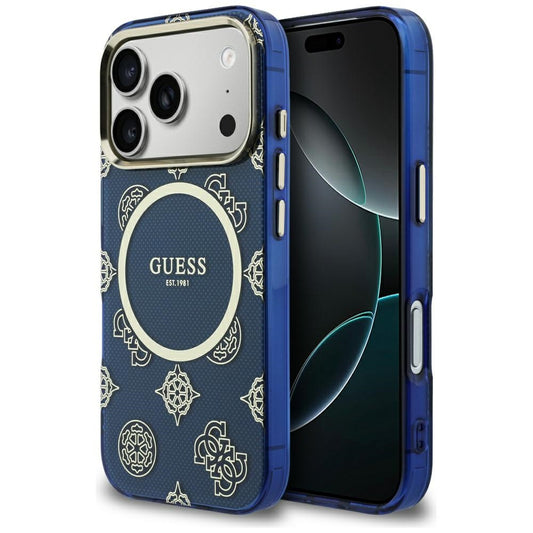 MagSafe Hülle für Apple iPhone 17 Pro, Guess, IML Peony Dot, Blau