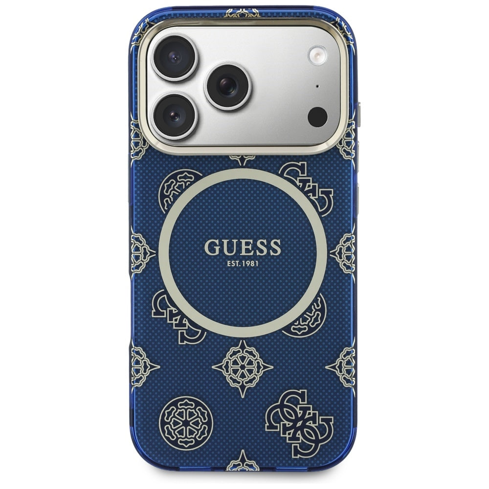 MagSafe Hülle für Apple iPhone 17 Pro, Guess, IML Peony Dot, Blau