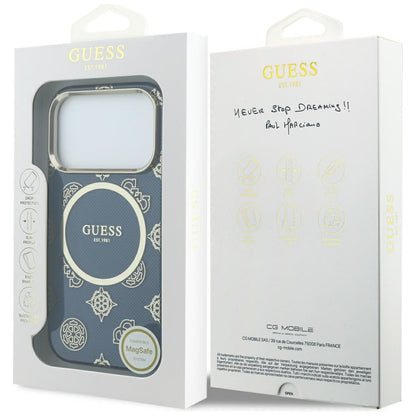 MagSafe Hülle für Apple iPhone 17 Pro, Guess, IML Peony Dot, Blau