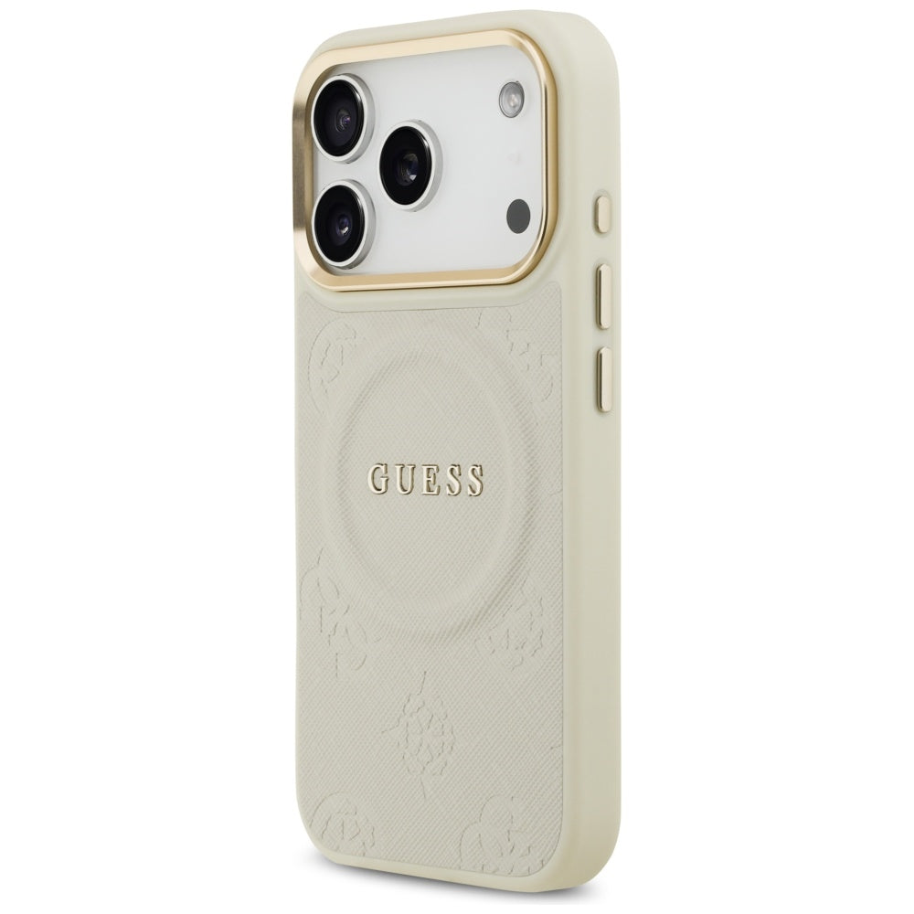 MagSafe Hülle für Apple iPhone 17 Pro, Guess, Peony Hot Stamp, Beige