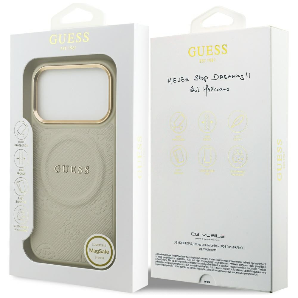 MagSafe Hülle für Apple iPhone 17 Pro, Guess, Peony Hot Stamp, Beige